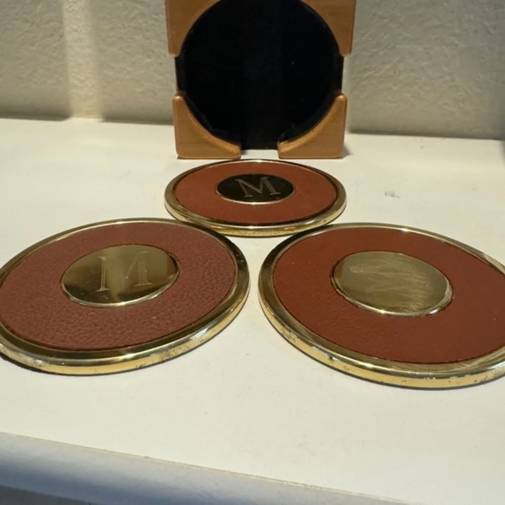 Coaster‎ Solid Brass & Leather Made in Spain Monogrammed M